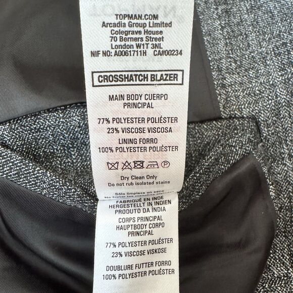 Topman Crosshatch Gray Blazer Men’s 36R Slim Fit 2-Button Jacket - Picture 10 of 10